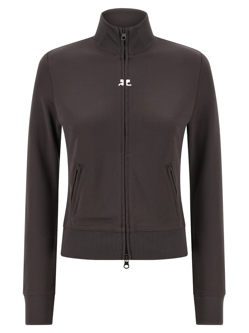 Courrèges Gray Polyester Sweatshirt with High Neck