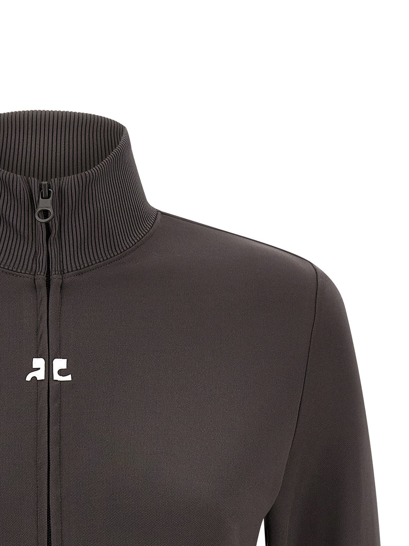 Courrèges Gray Polyester Sweatshirt with High Neck