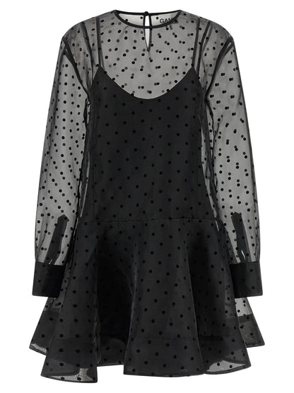 Ganni Black Recycled Polyester Short Dress