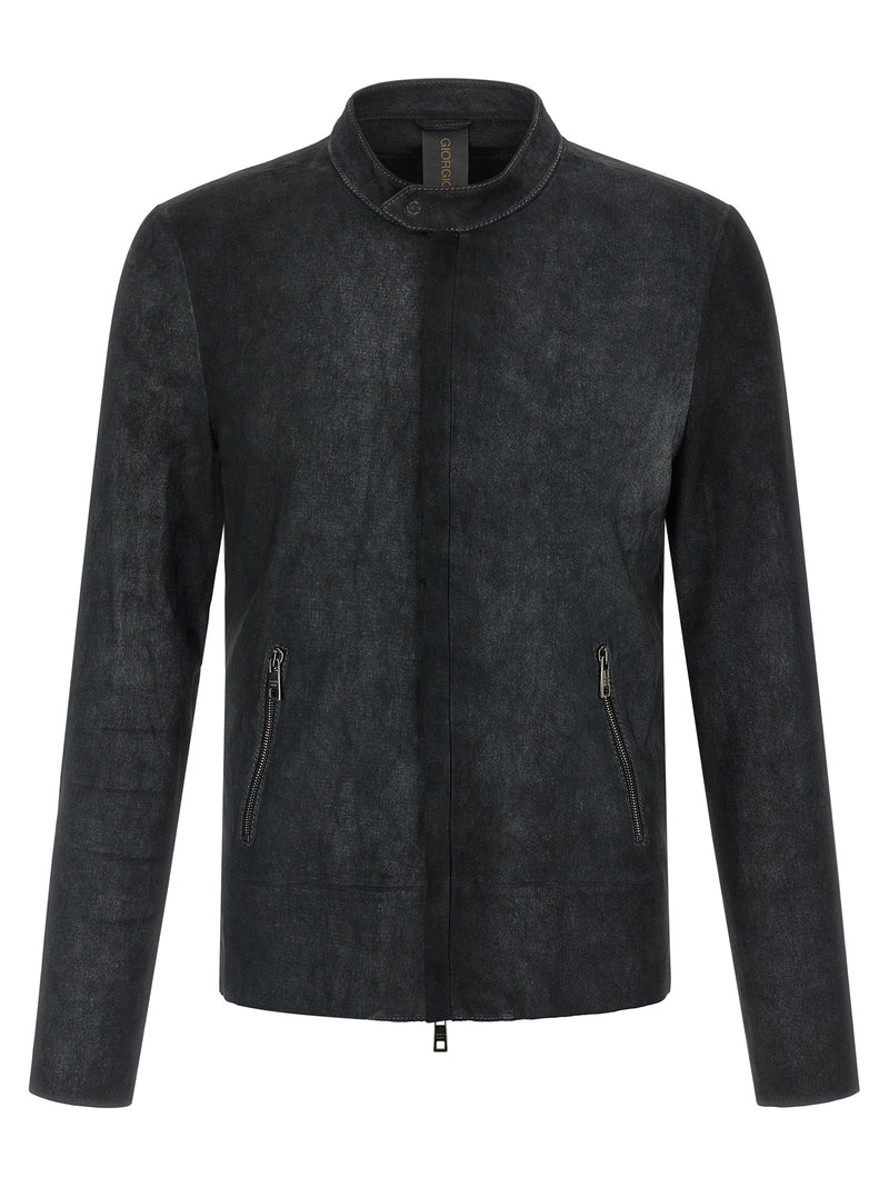 GIORGIO BRATO Blouson en cuir d'agneau noir