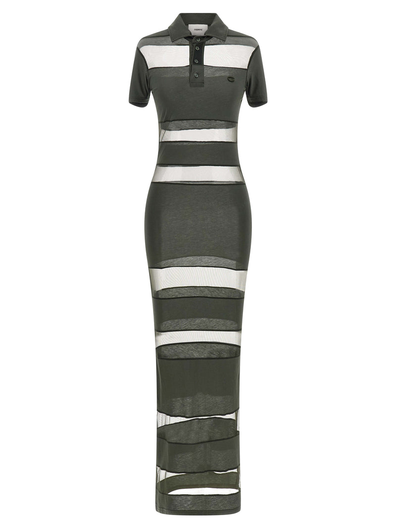 Coperni Bicolor Cotton Long Dress - Green
