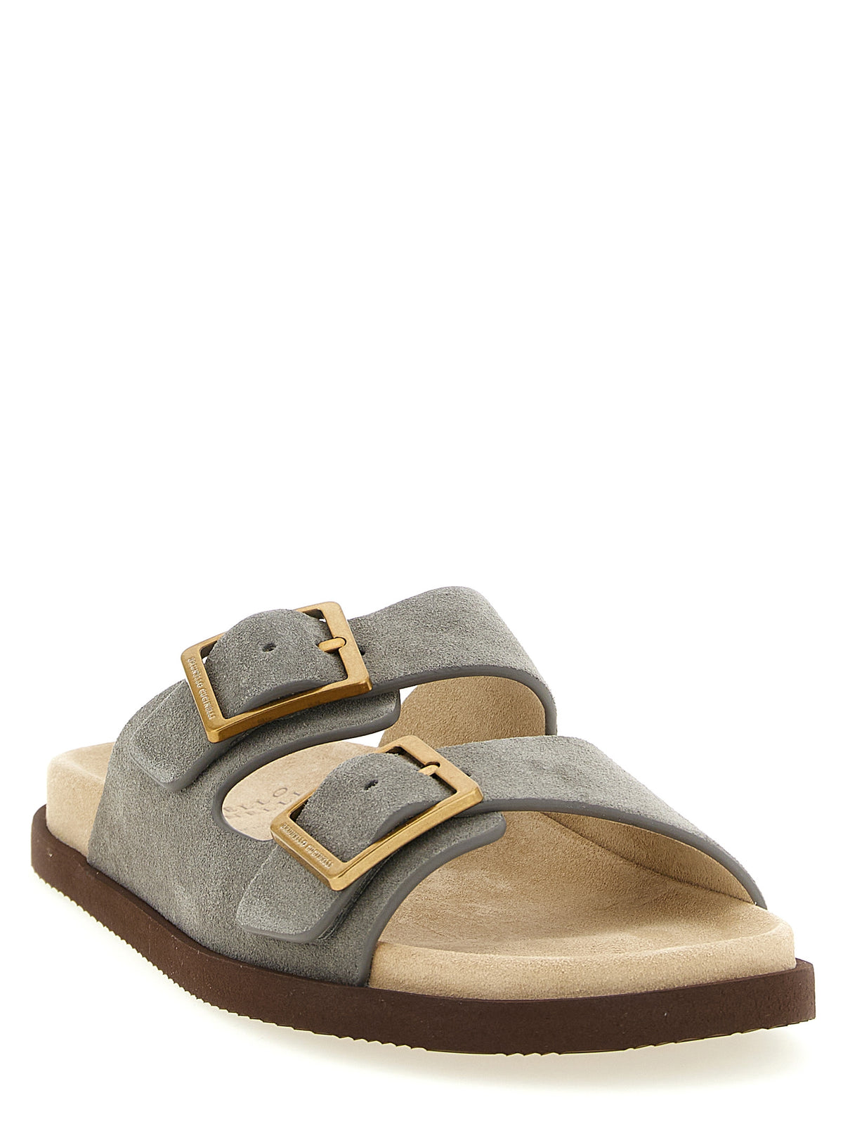 Brunello Cucinelli Gray Calfskin Slides for Men