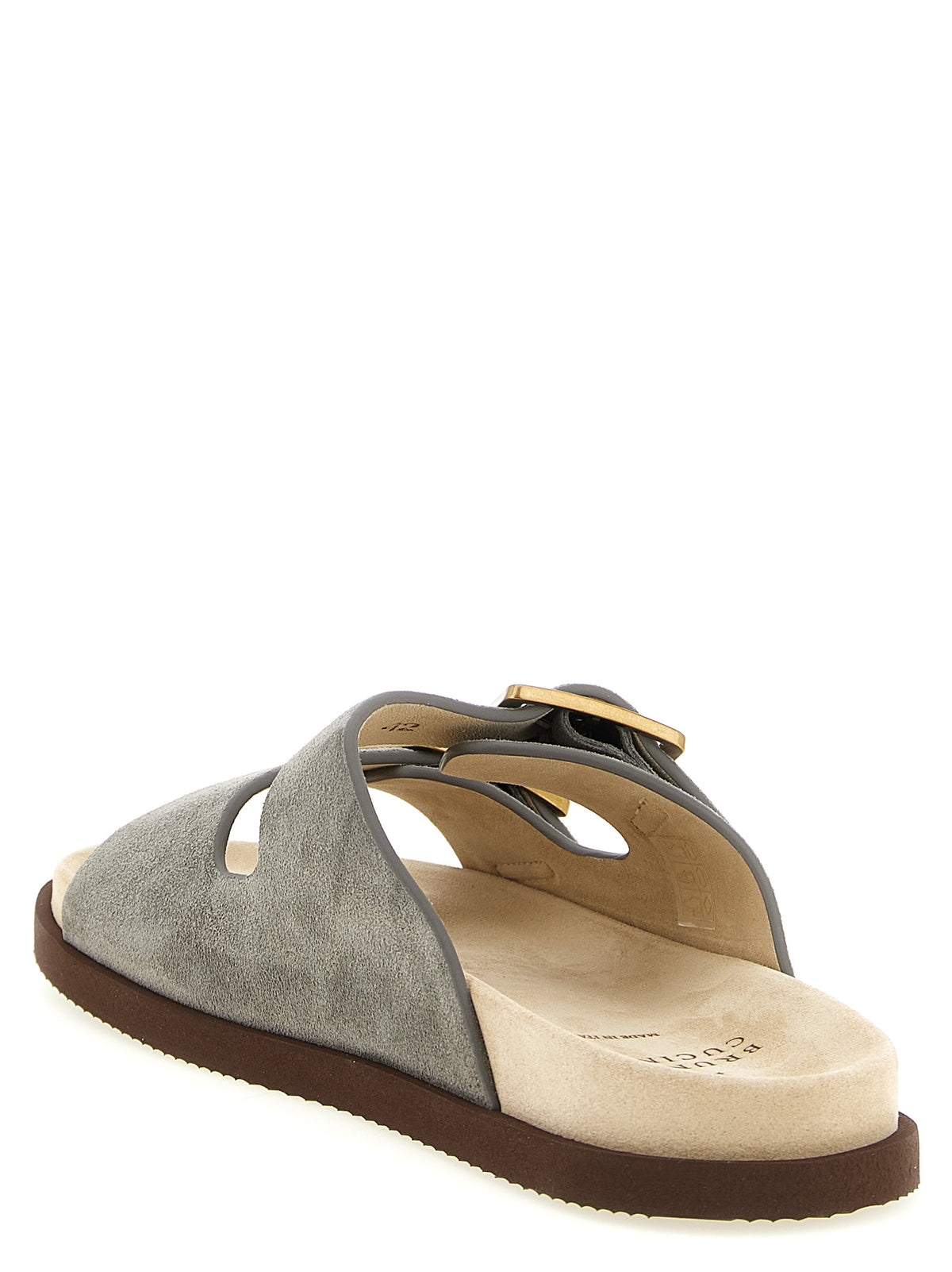 Brunello Cucinelli Gray Calfskin Slides for Men