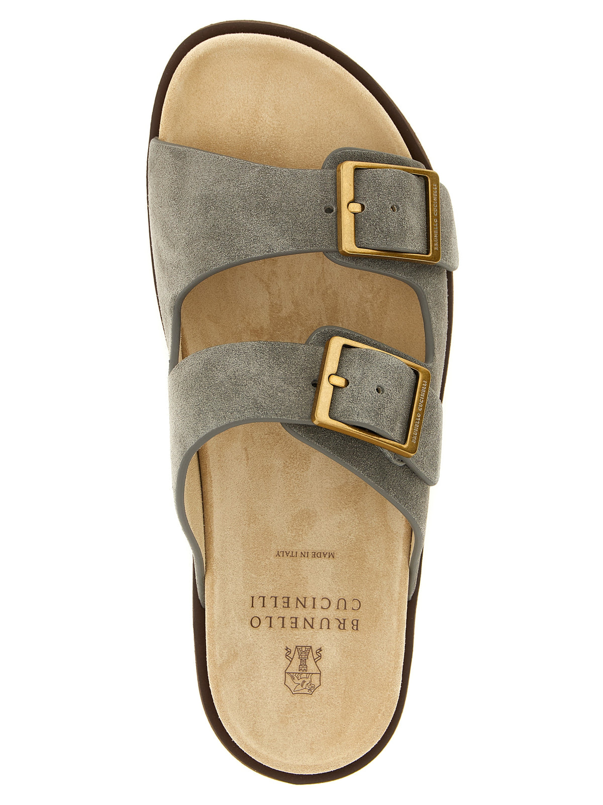 Brunello Cucinelli Gray Calfskin Slides for Men