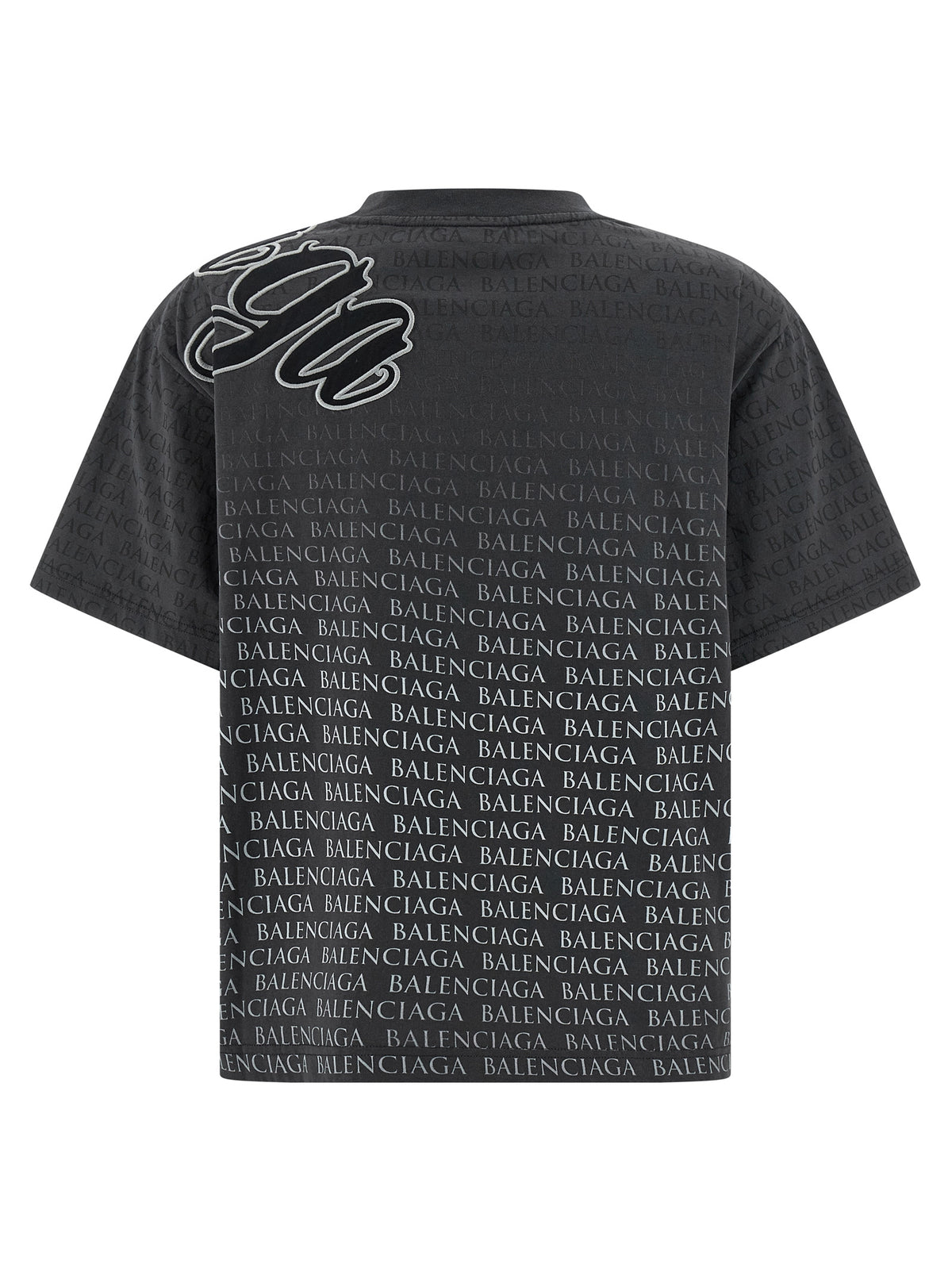 Balenciaga Black Cotton T-Shirt with Gradient Logo