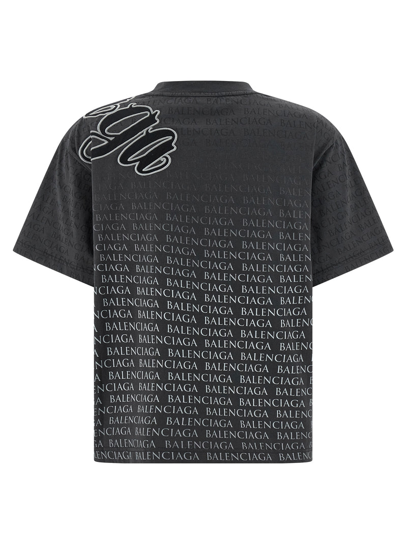 Balenciaga Black Cotton T-Shirt with Gradient Logo