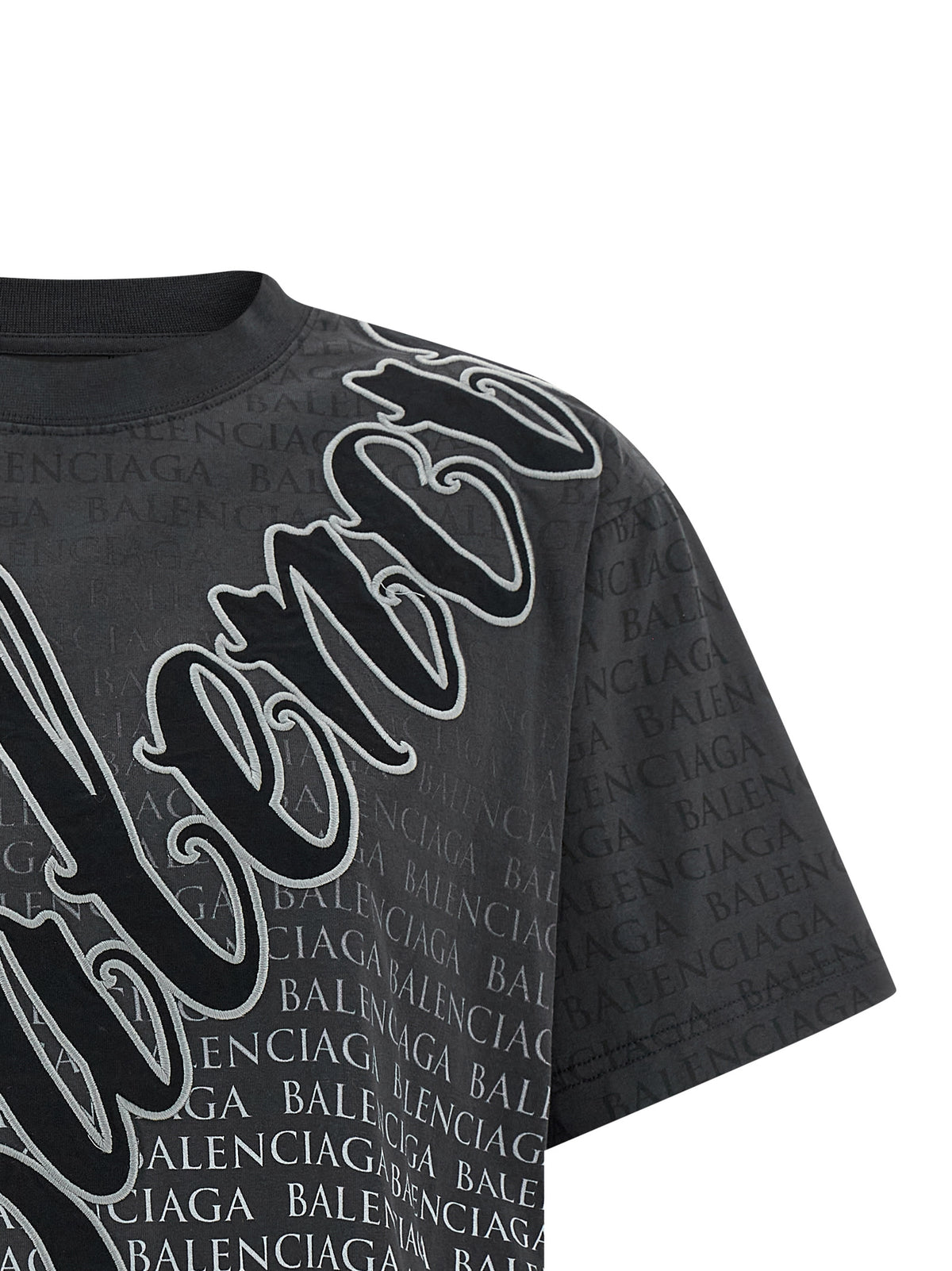 Balenciaga Black Cotton T-Shirt with Gradient Logo