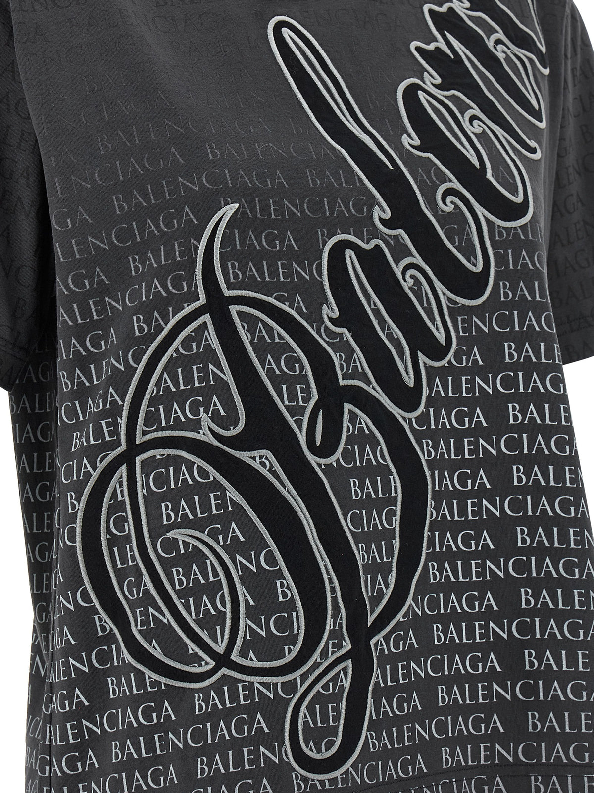 Balenciaga Black Cotton T-Shirt with Gradient Logo