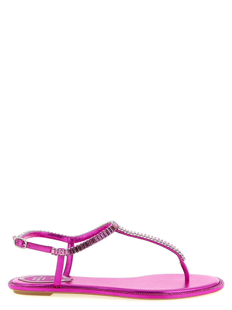 RENE CAOVILLA Diana Fuchsia Viscose Flat Sandals