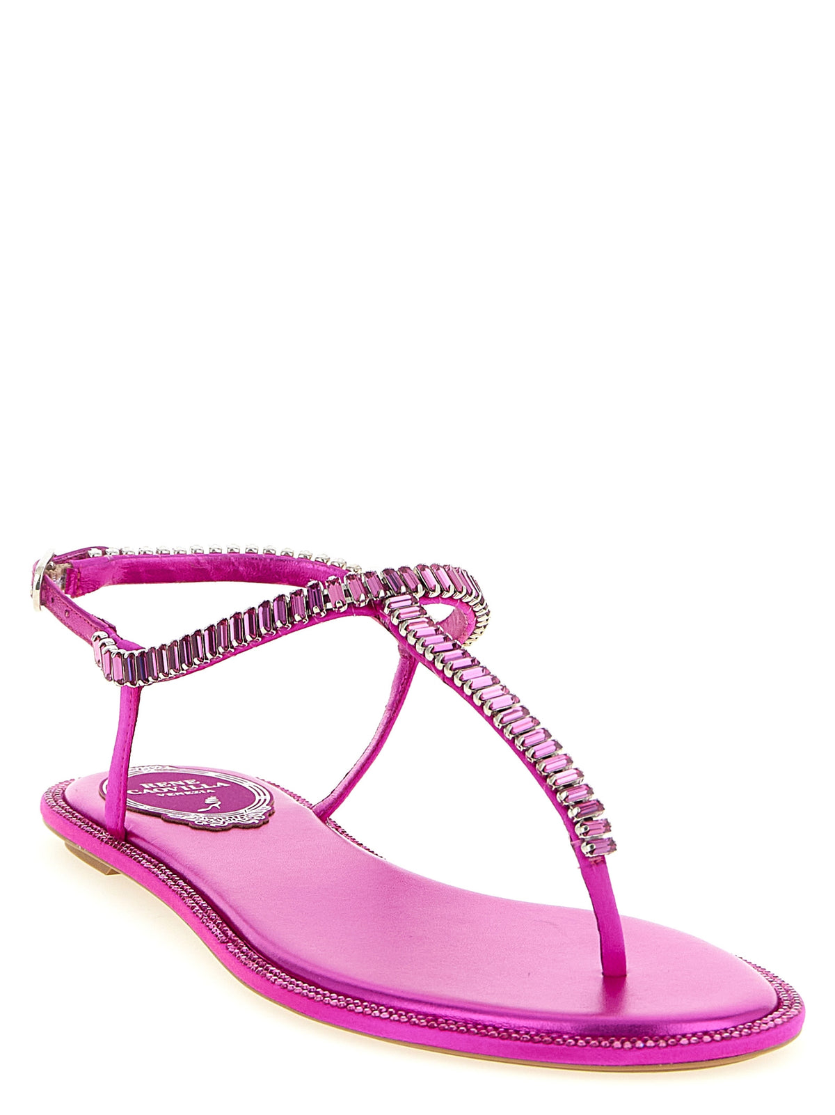 RENE CAOVILLA Diana Fuchsia Viscose Flat Sandals
