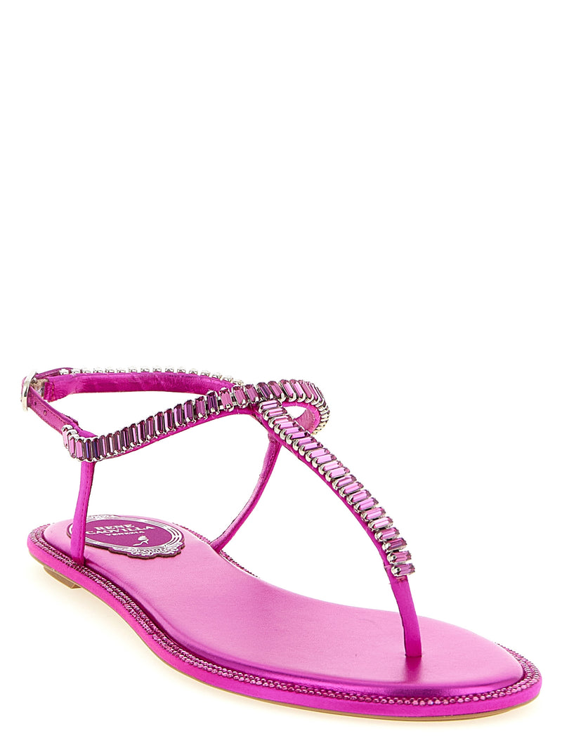 RENE CAOVILLA Diana Fuchsia Viscose Flat Sandals