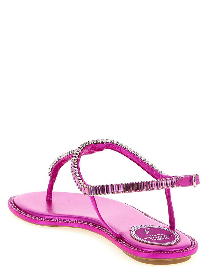 RENE CAOVILLA Diana Fuchsia Viscose Flat Sandals