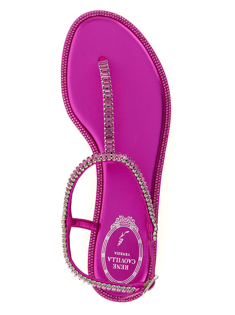 RENE CAOVILLA Diana Fuchsia Viscose Flat Sandals