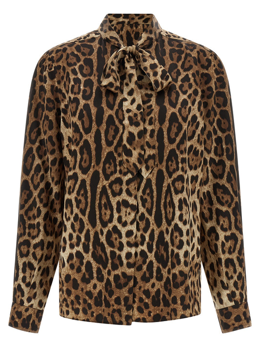 Dolce & Gabbana Leopardo Print Brown Silk Blouse