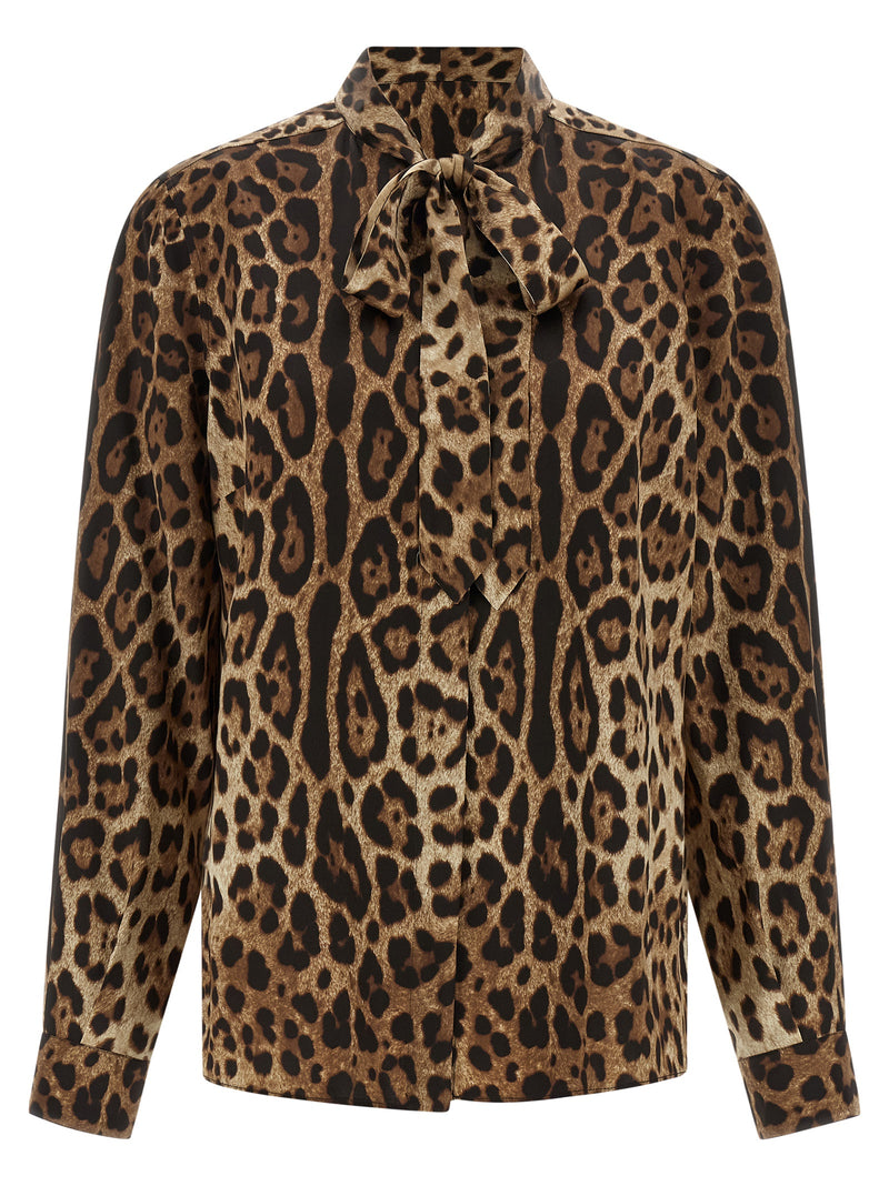 Dolce & Gabbana Leopardo Print Brown Silk Blouse