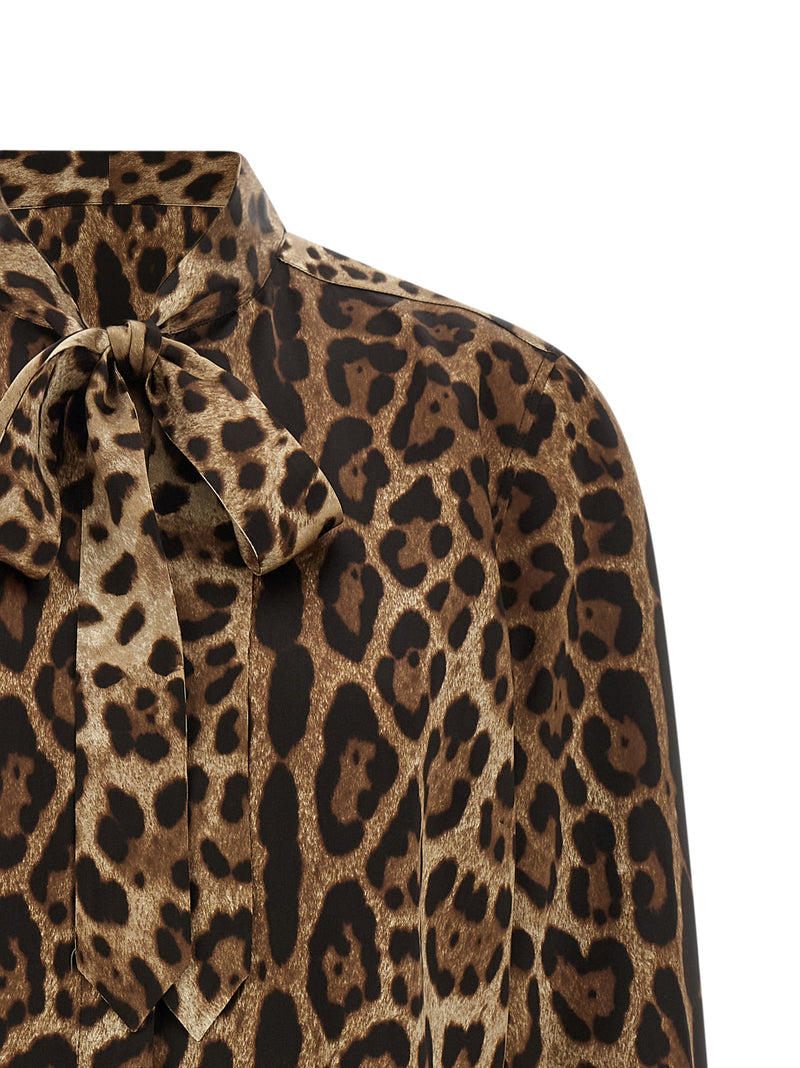 Dolce & Gabbana Leopardo Print Brown Silk Blouse