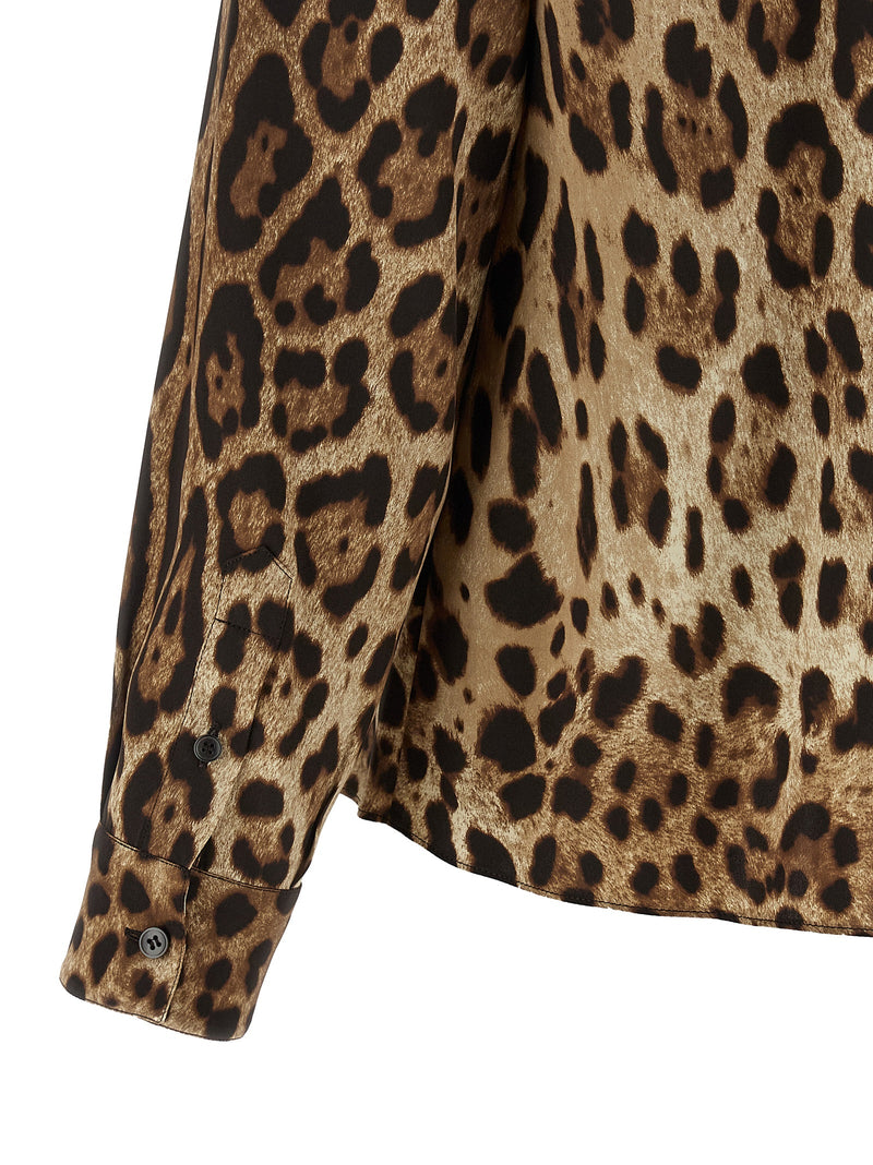 Dolce & Gabbana Leopardo Print Brown Silk Blouse