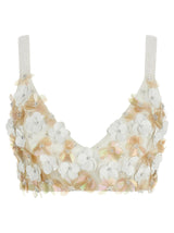P.A.R.O.S.H. White Polyamide Tank Top with 3D Floral Embroidery