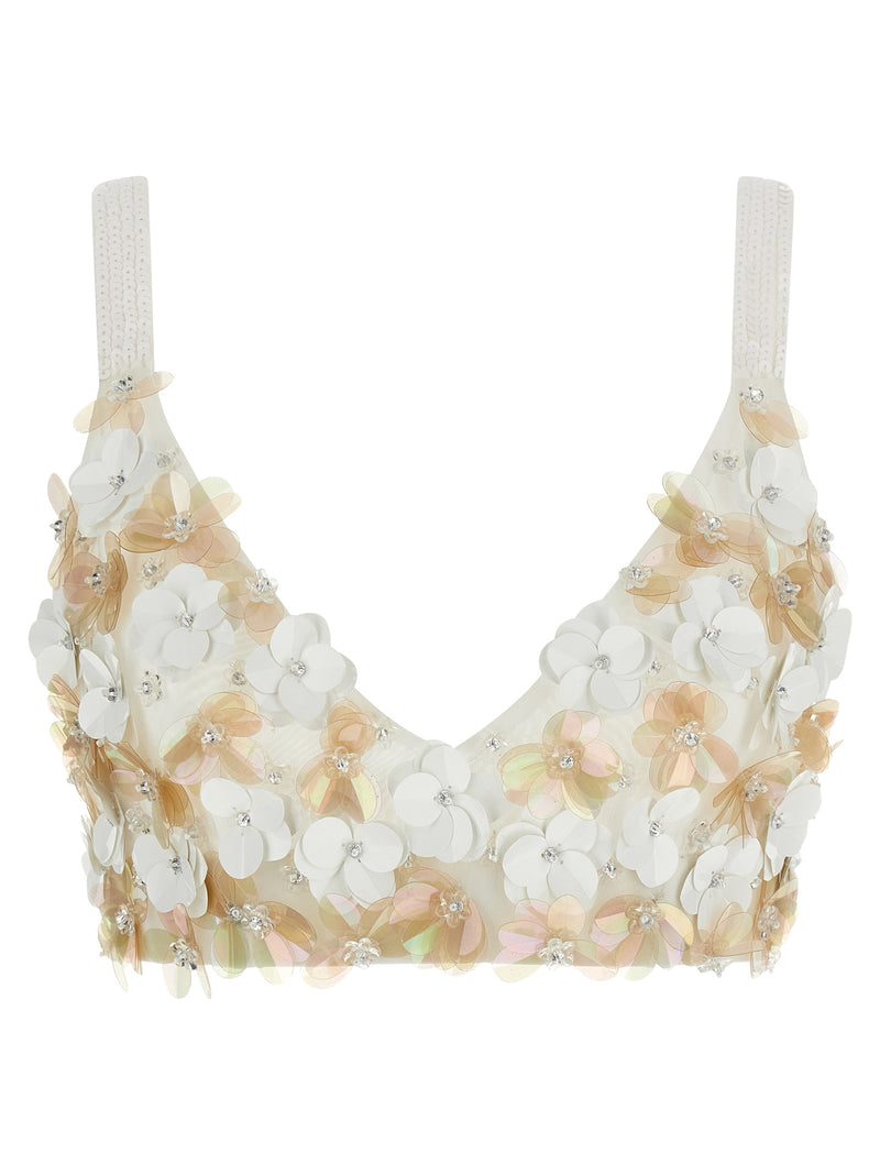 P.A.R.O.S.H. White Polyamide Tank Top with 3D Floral Embroidery