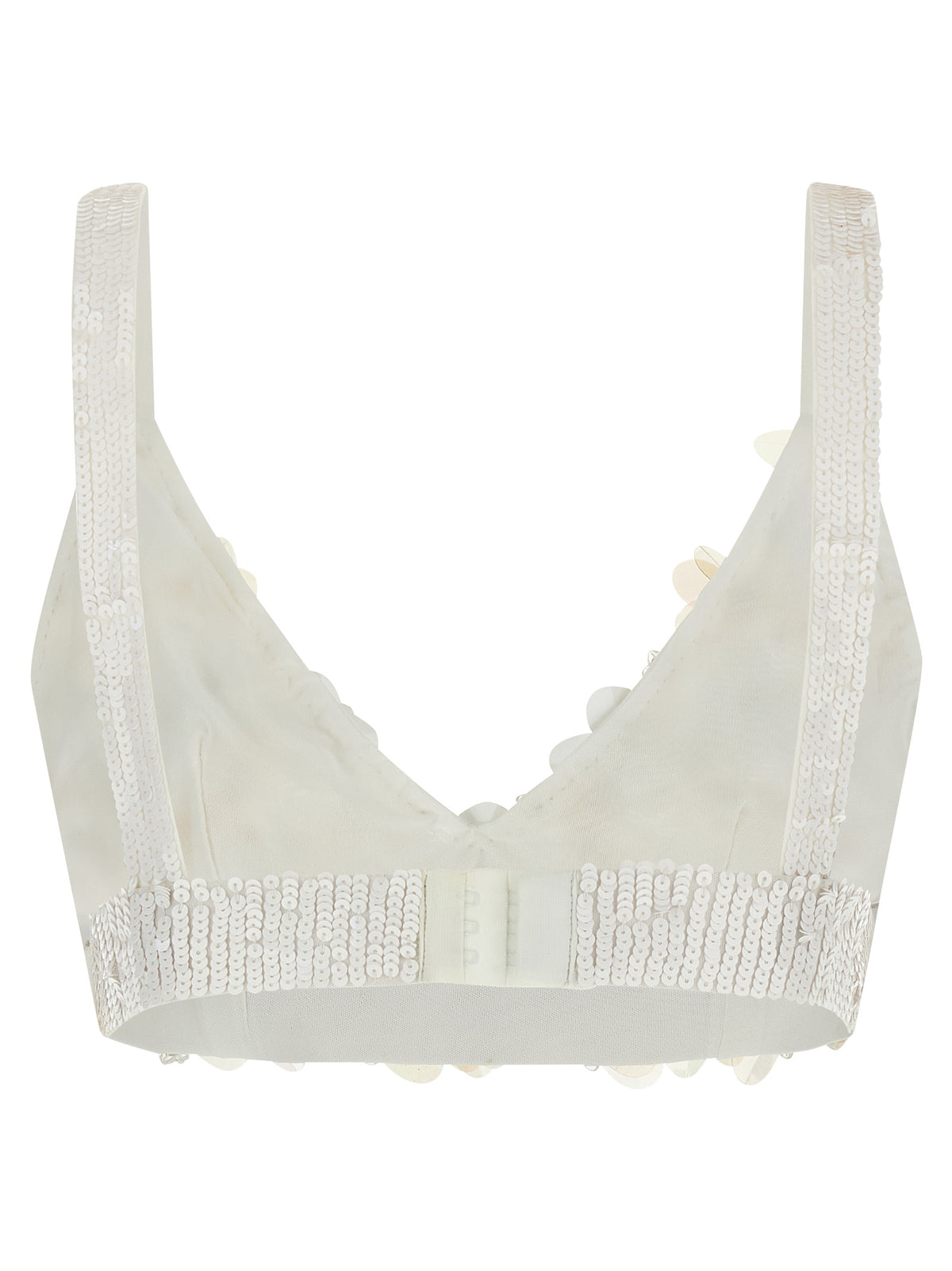 P.A.R.O.S.H. White Polyamide Tank Top with 3D Floral Embroidery