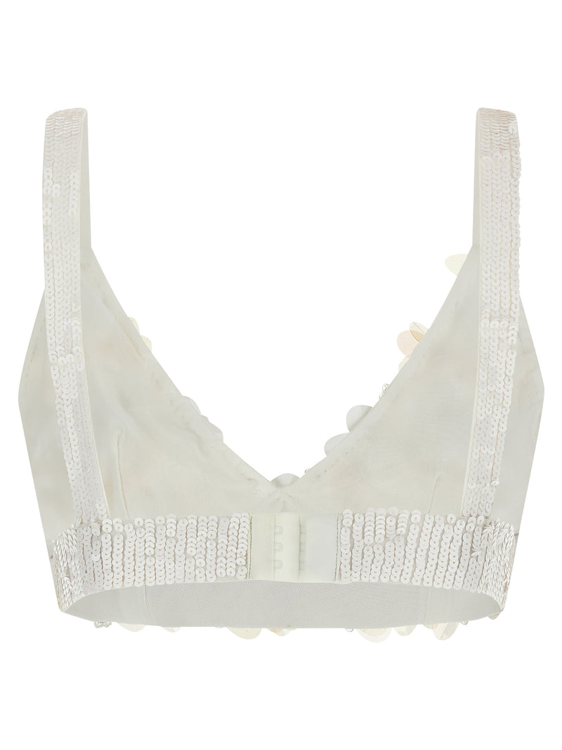P.A.R.O.S.H. White Polyamide Tank Top with 3D Floral Embroidery