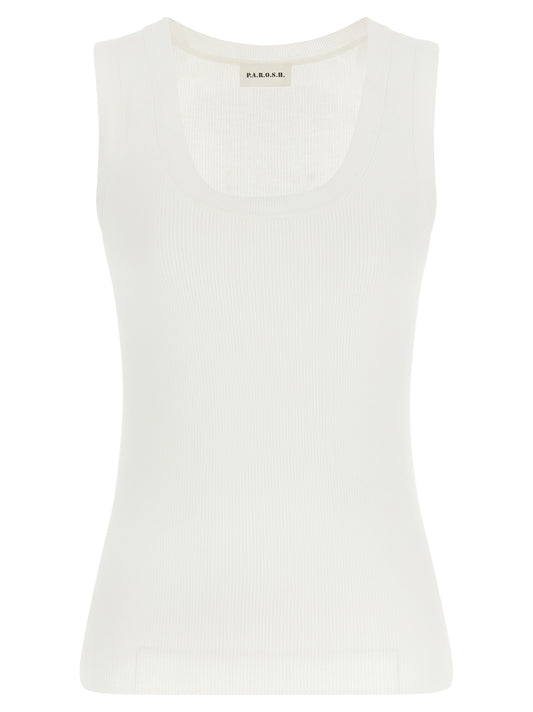 P.A.R.O.S.H. Cipria26 White Cotton Sleeveless T-Shirt