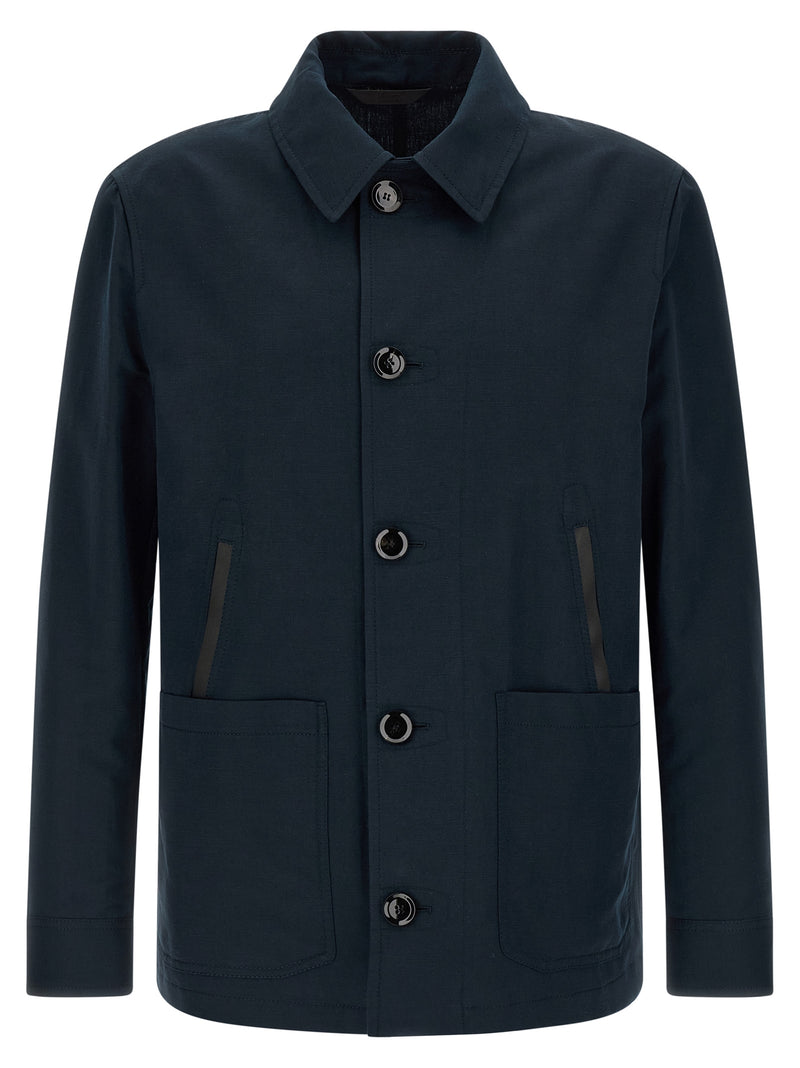 Veste longue Brioni en lin bleu