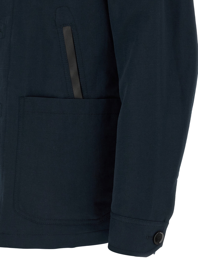 Veste longue Brioni en lin bleu