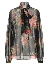 Dolce & Gabbana Black Silk 'Bouquet Rose' Print Shirt