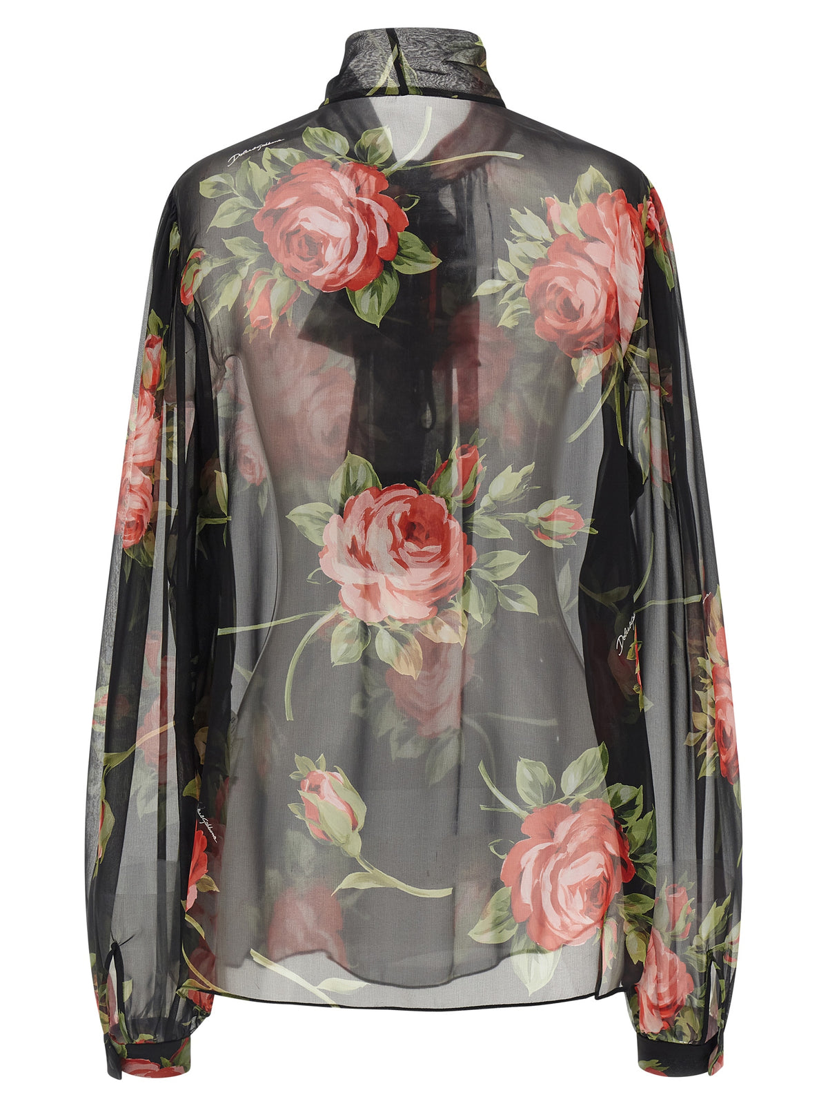Dolce & Gabbana Black Silk 'Bouquet Rose' Print Shirt