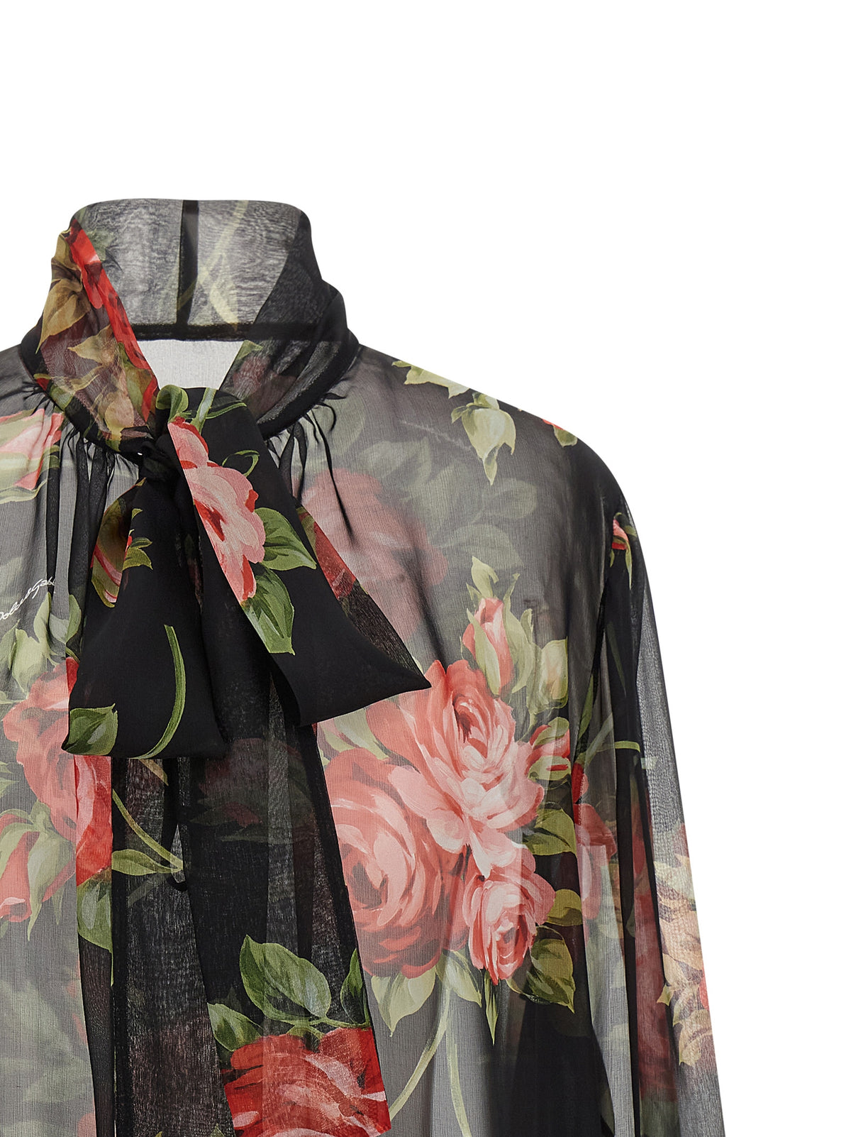 Dolce & Gabbana Black Silk 'Bouquet Rose' Print Shirt