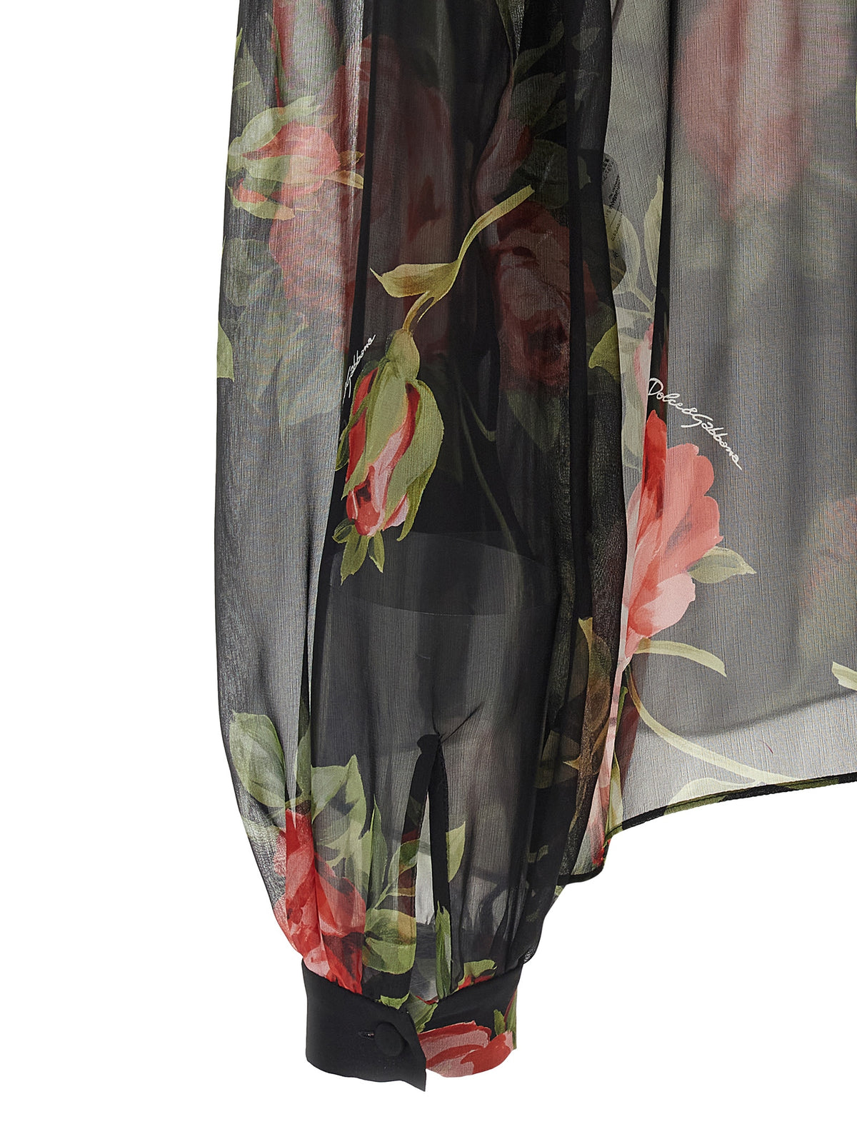 Dolce & Gabbana Black Silk 'Bouquet Rose' Print Shirt