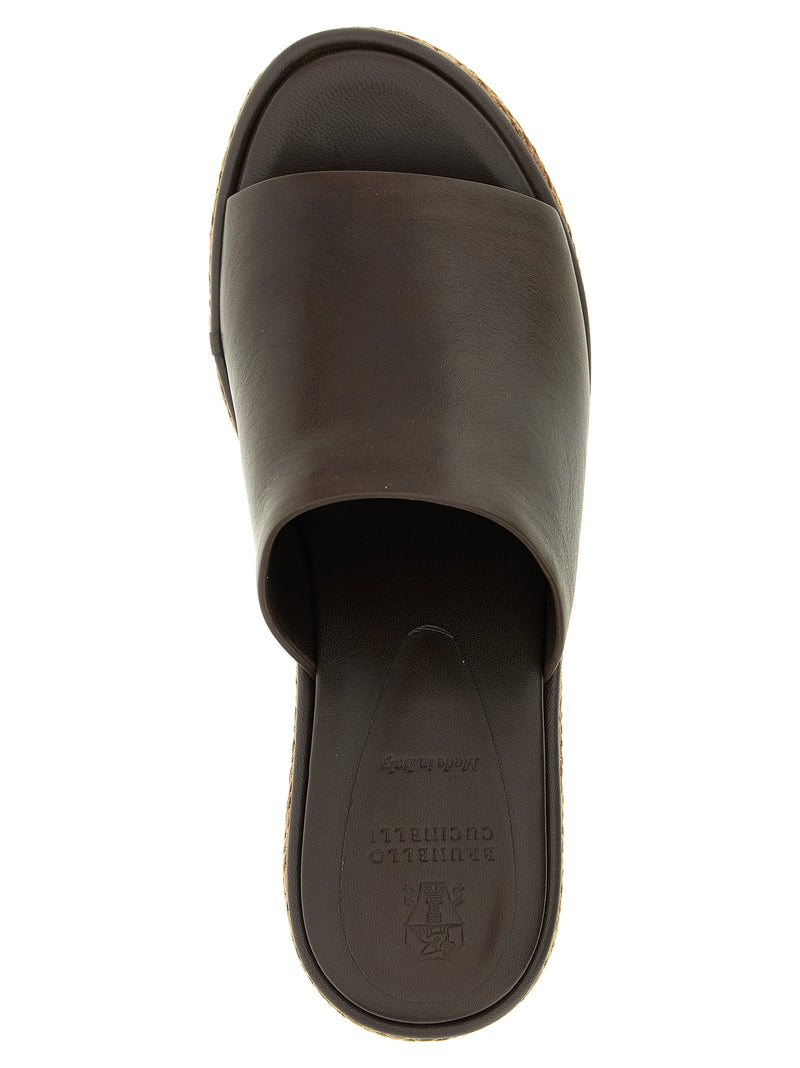 Sandales compensées Brunello Cucinelli en cuir de veau marron