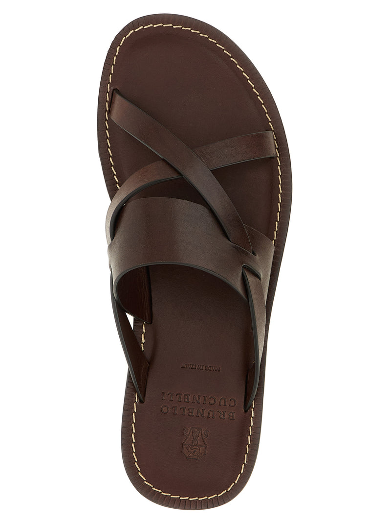 Mules Brunello Cucinelli en veau marron