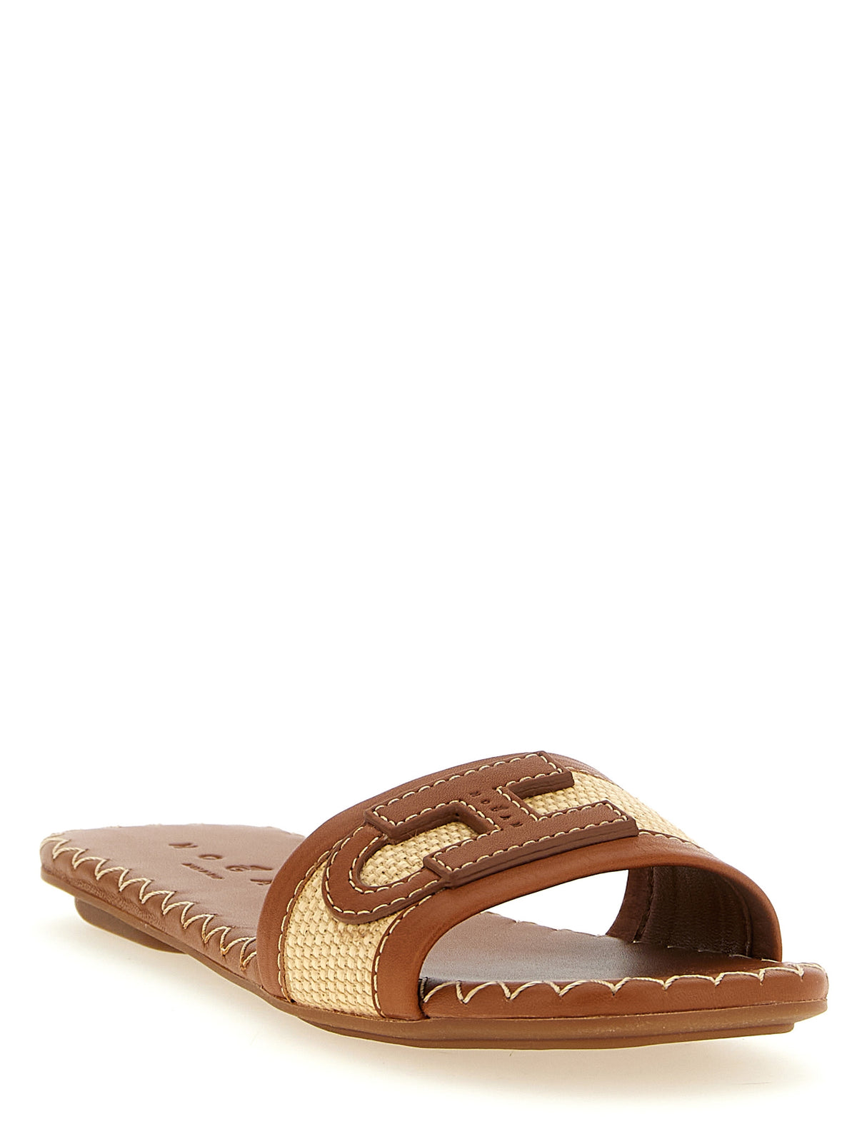 Hogan H685 Brown Cotton Slides for Women