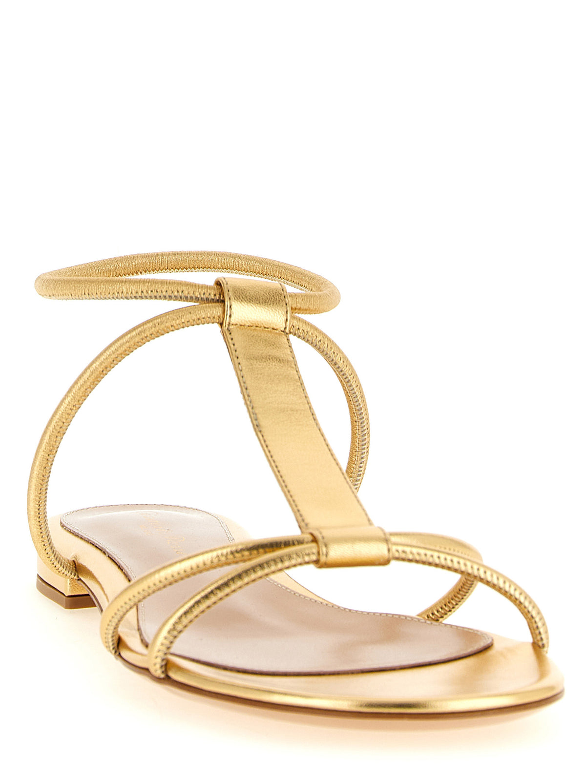 Sandales plates en cuir d'agneau doré Gianvito Rossi