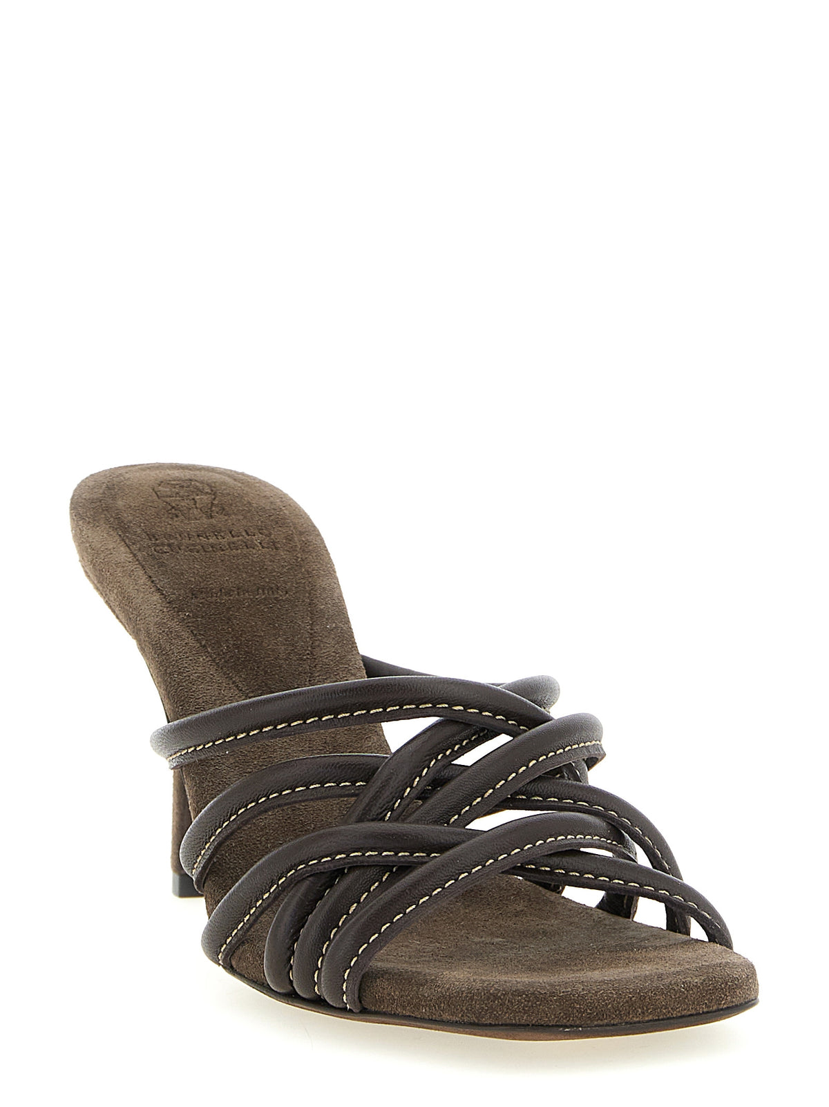 Sandales à talon aiguille en cuir marron Brunello Cucinelli