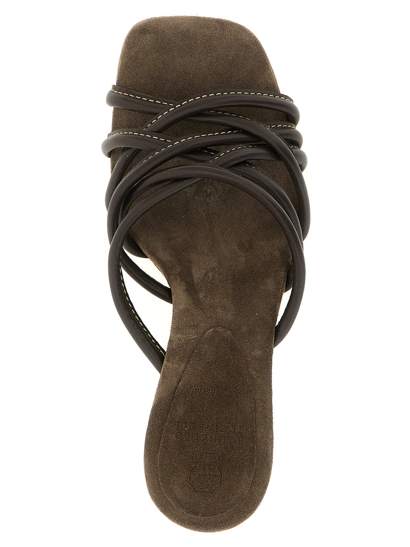 Sandales à talon aiguille en cuir marron Brunello Cucinelli