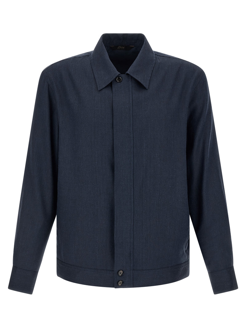 Veste longue Brioni en lin bleu