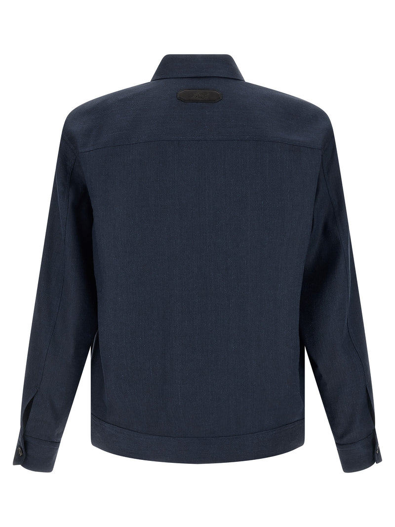 Veste longue Brioni en lin bleu