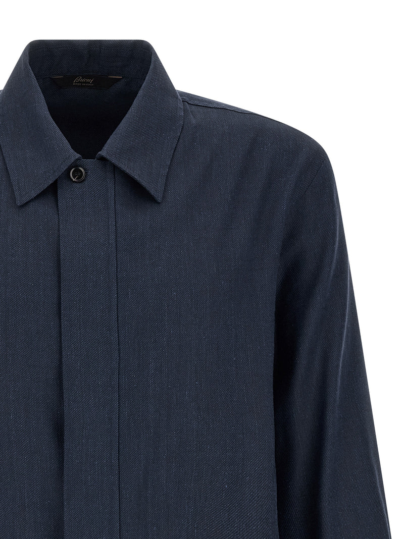 Veste longue Brioni en lin bleu