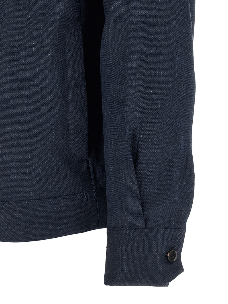 Veste longue Brioni en lin bleu