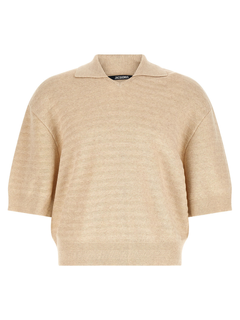 Jacquemus Le Polo Maille Chevron Beige Cotton Polo Shirt