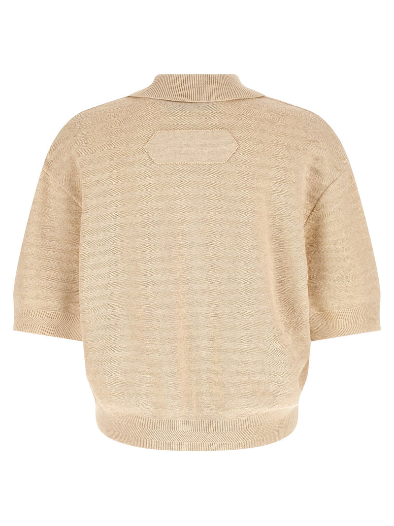 Jacquemus Le Polo Maille Chevron Beige Cotton Polo Shirt