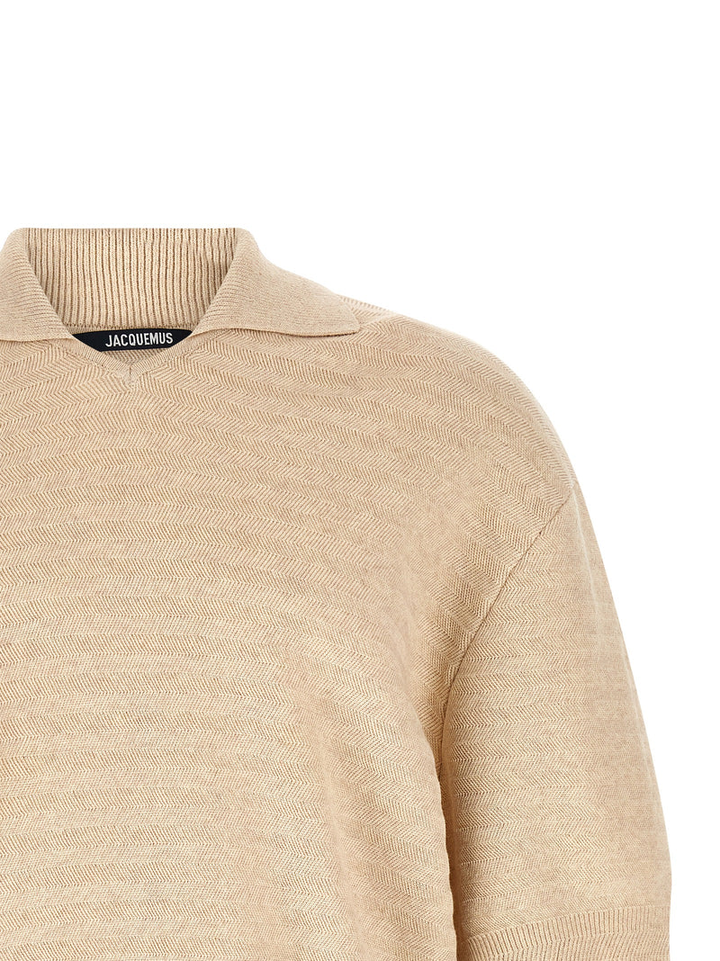 Jacquemus Le Polo Maille Chevron Beige Cotton Polo Shirt
