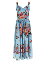 Dolce & Gabbana Blue Cotton Long Dress - Mazzo di Fiori Print
