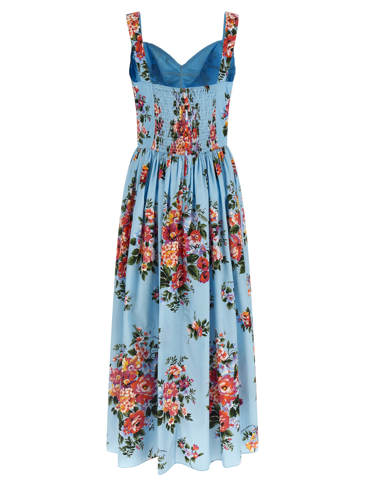 Dolce & Gabbana Blue Cotton Long Dress - Mazzo di Fiori Print