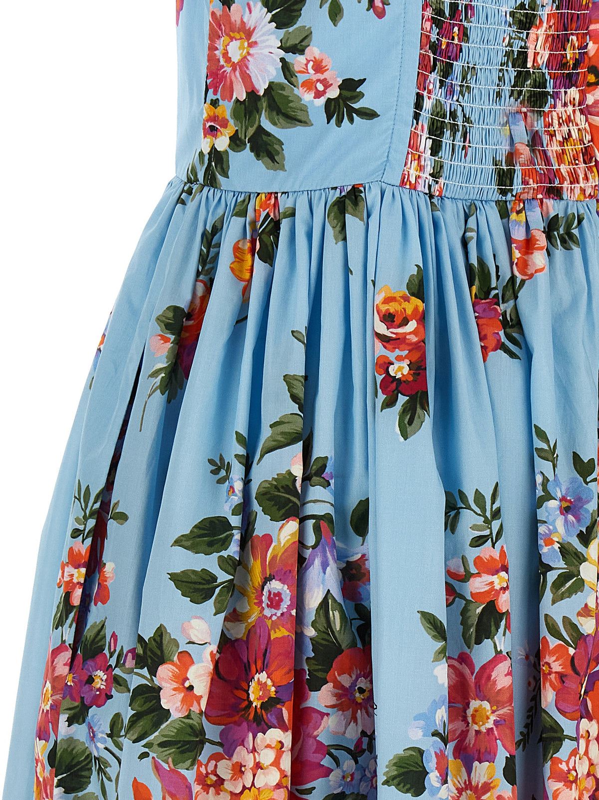 Dolce & Gabbana Blue Cotton Long Dress - Mazzo di Fiori Print