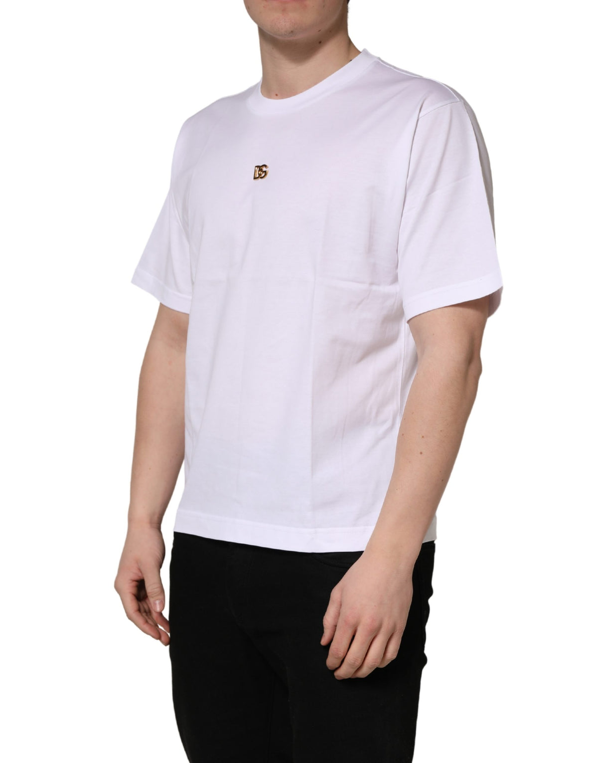 T-shirt à manches courtes en coton Dolce &amp; Gabbana avec logo DG blanc métallisé.
