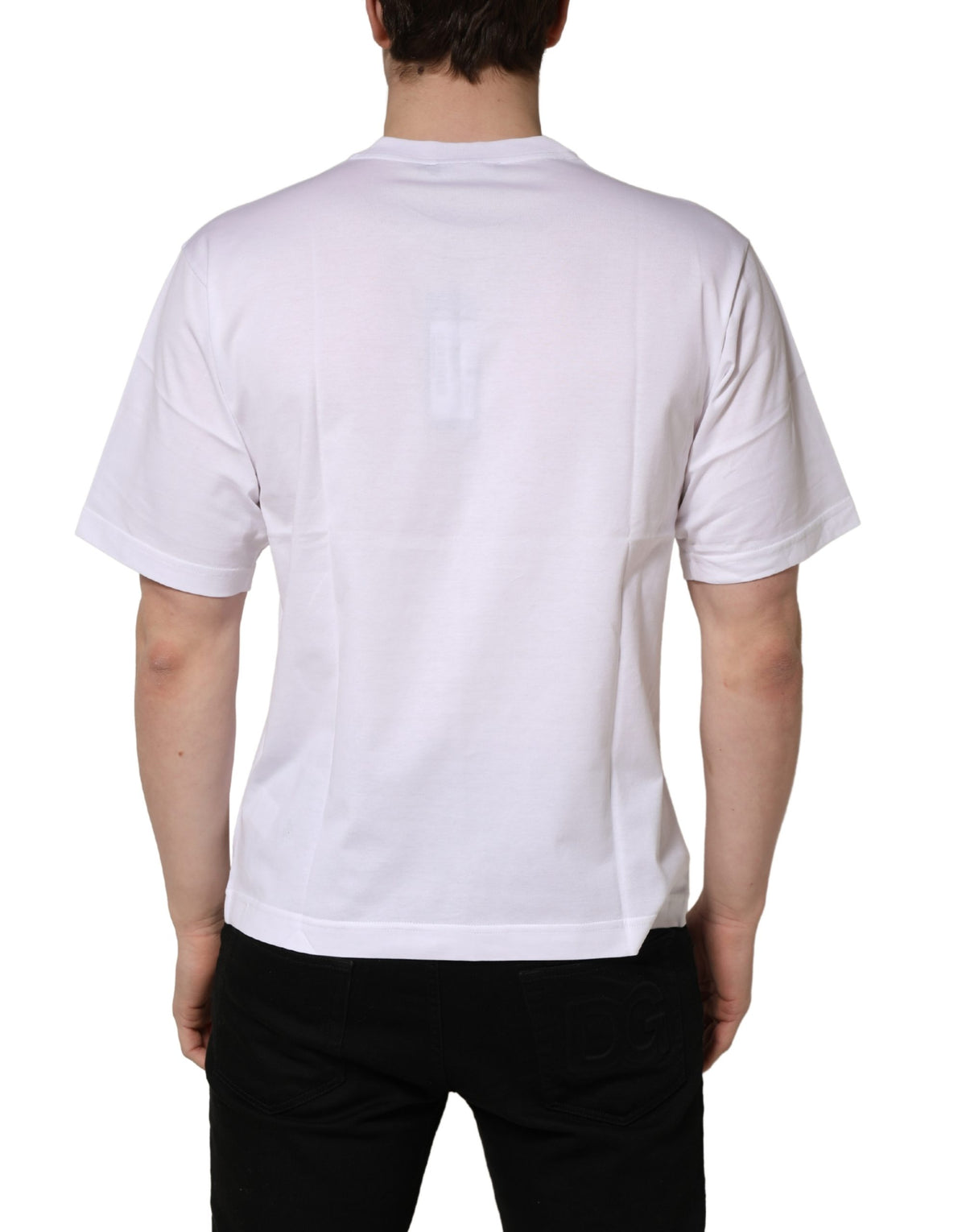 T-shirt à manches courtes en coton Dolce &amp; Gabbana avec logo DG blanc métallisé.